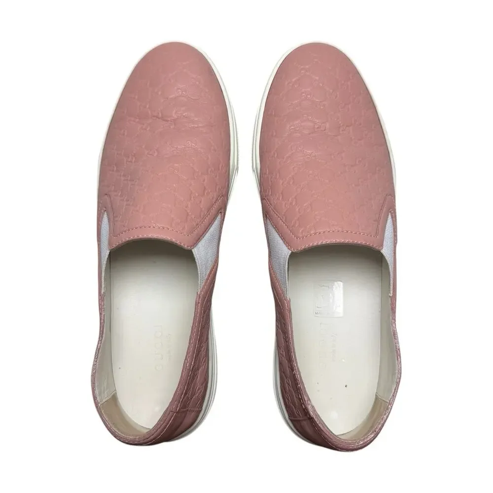 Gucci Guccissima Leather Slip-On Sneakers Pink Embossed Logo Size 37.5 EU 7.5 US